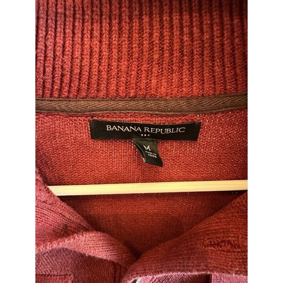 Banana Republic Mens Soft Sweater 2 Pocket 1/4 Button Red Maroon size Medium - Picture 3 of 7
